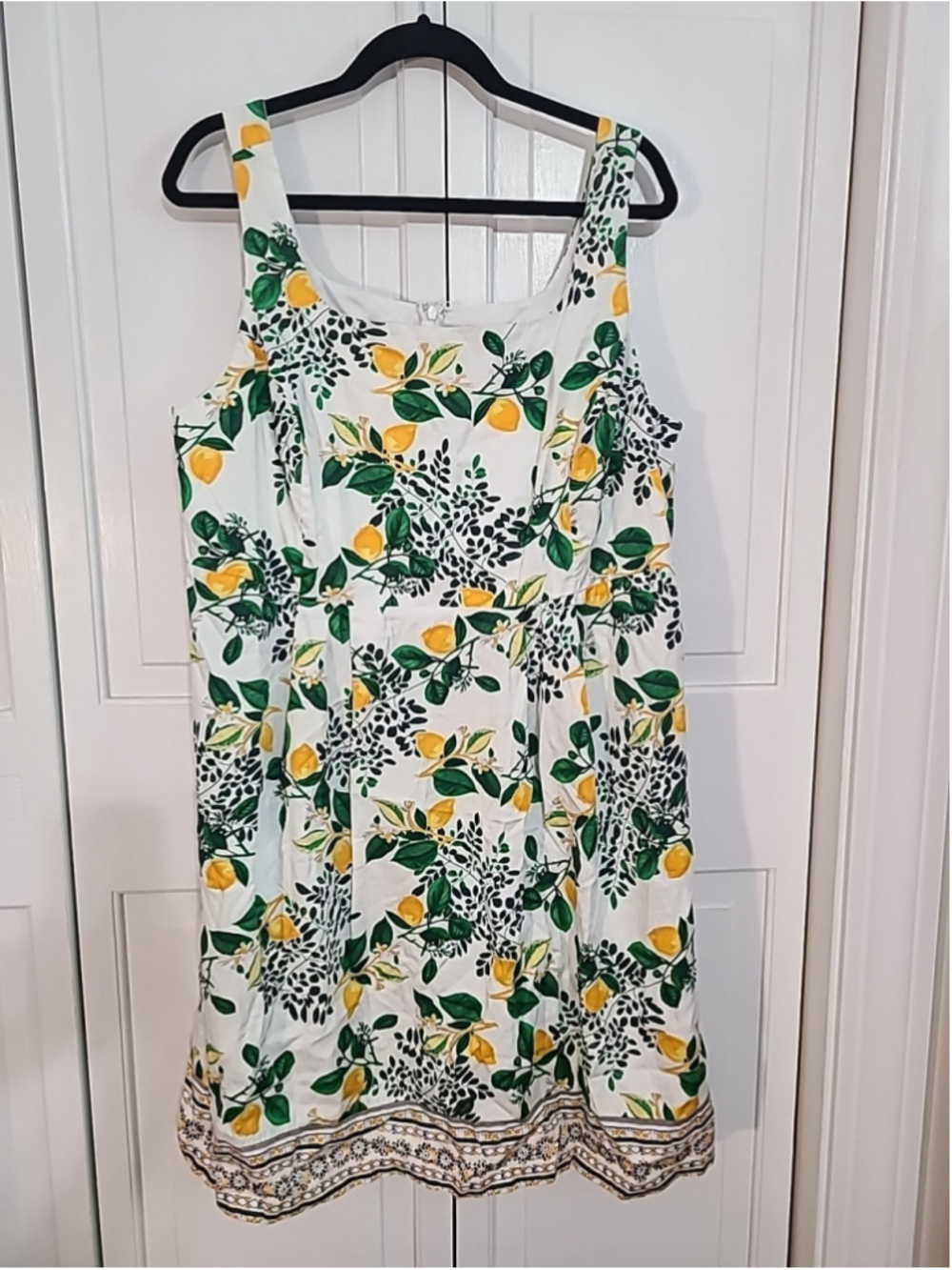 Roz & Ali Women's White Yellow Midi Sleeveless Dress Lemon Floral Size 16